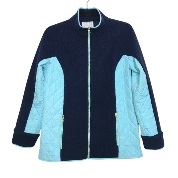 Sail To Sable Small Blue Colorblock Sherpa Zip Front Jacket Quilted Cozy Lounge - Picture 1 of 7